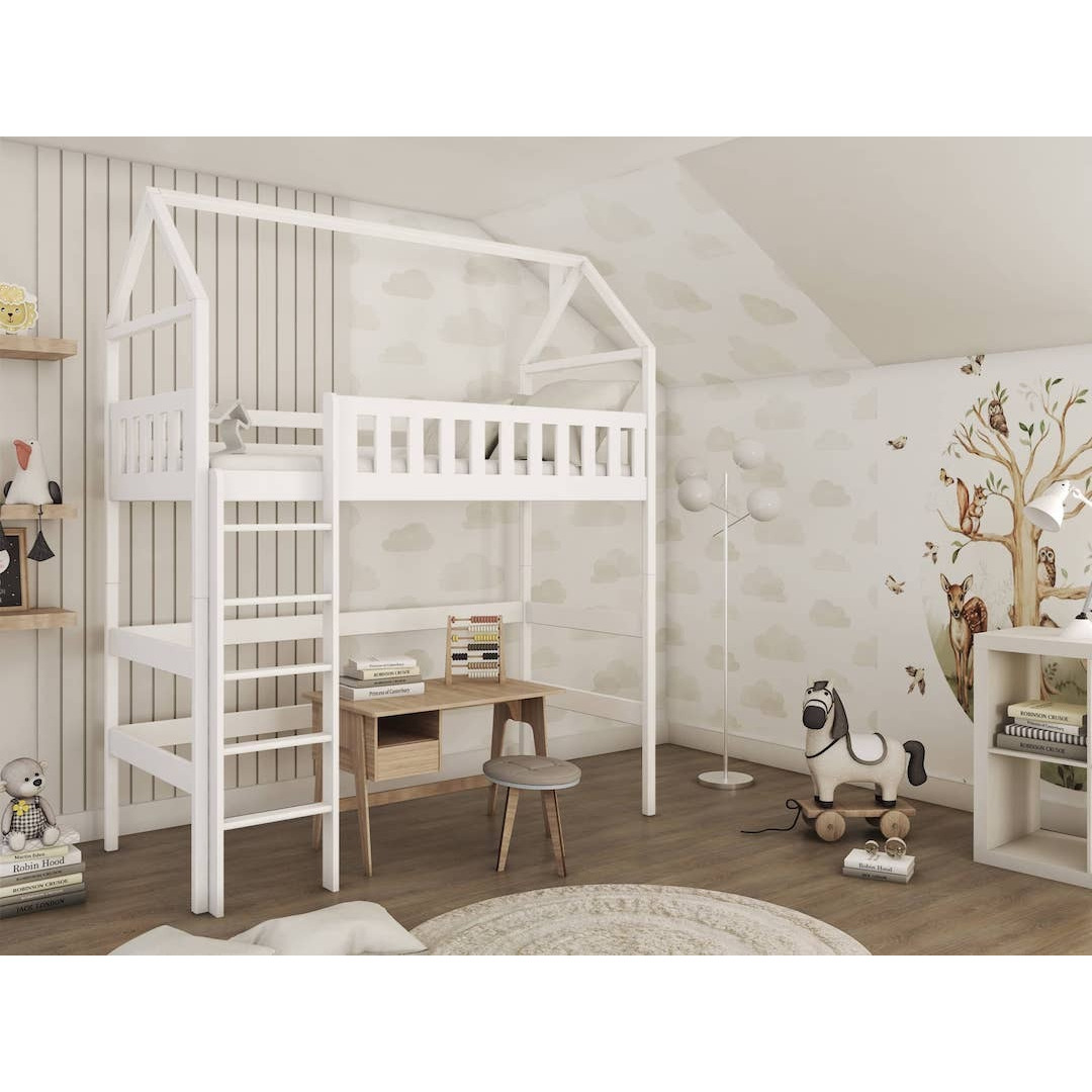 Otylia Wooden Loft Bed - White Foam/Bonnell Mattress - image 1