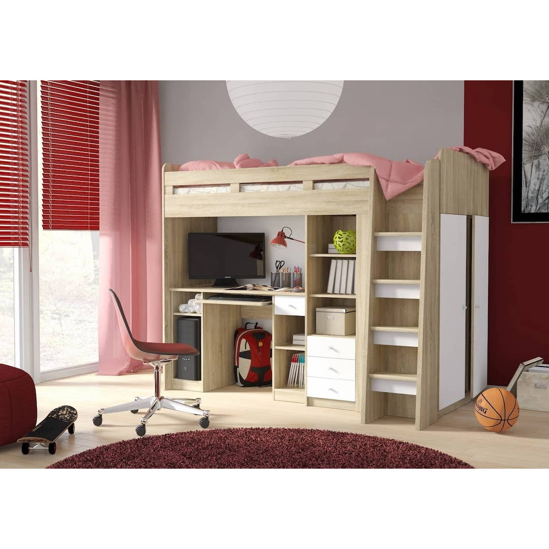 Cabin Bed Unit With Wardrobe - 90 x 200cm Oak Sonoma