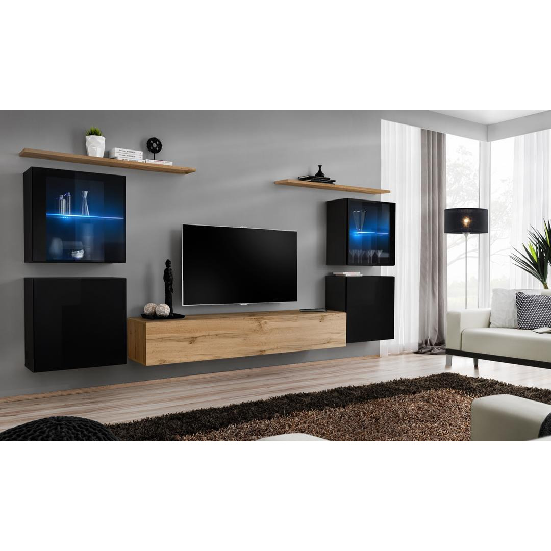 "Switch XIV Entertainment Unit For TVs Up To 75"" - Oak Wotan 320cm Black" - image 1