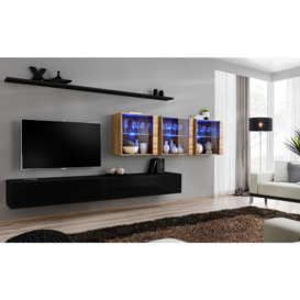 "Switch XVII Entertainment Unit For TVs Up To 49"" - Black 330cm Oak Wotan"