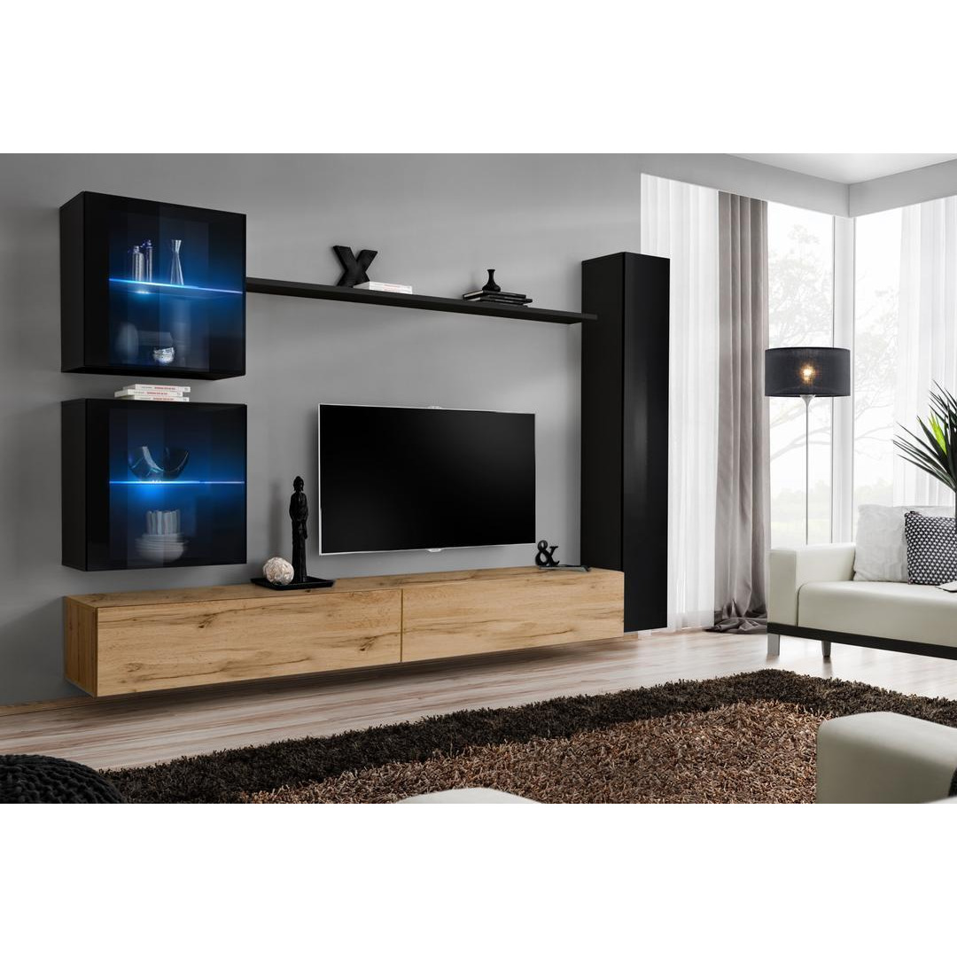 "Switch XVIII Entertainment Unit For TVs Up To 75"" - Oak Wotan 280cm Black" - image 1