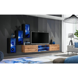 "Switch XXII Wall Entertainment Unit For TVs Up To 60"" - Oak Wotan 210cm Black"