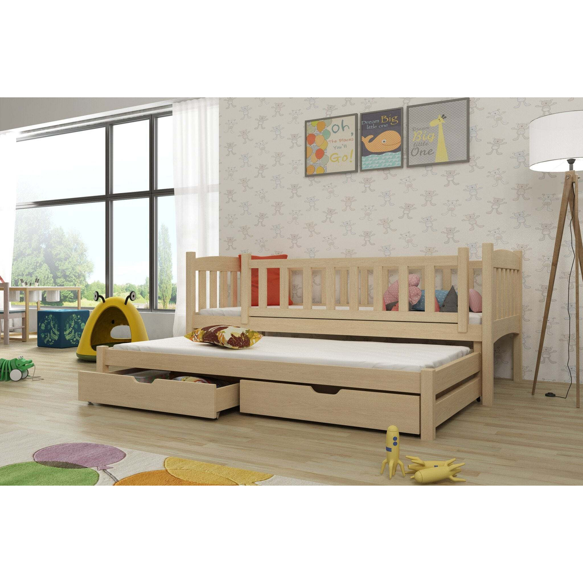 Amelka Double Bed with Trundle - Pine Foam Mattresses - image 1