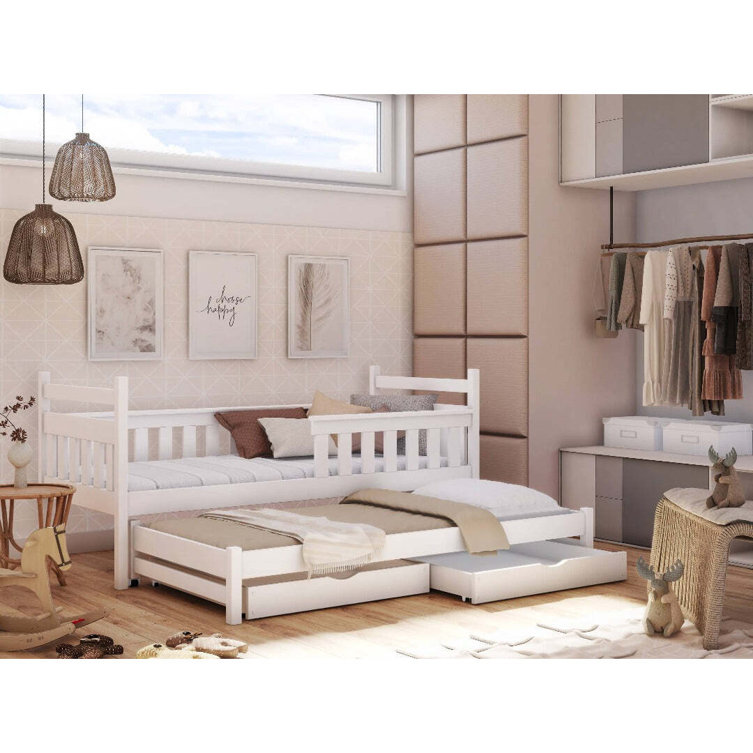 Dominik Bed with Trundle and Storage - White Matt Without Mattresses - image 1