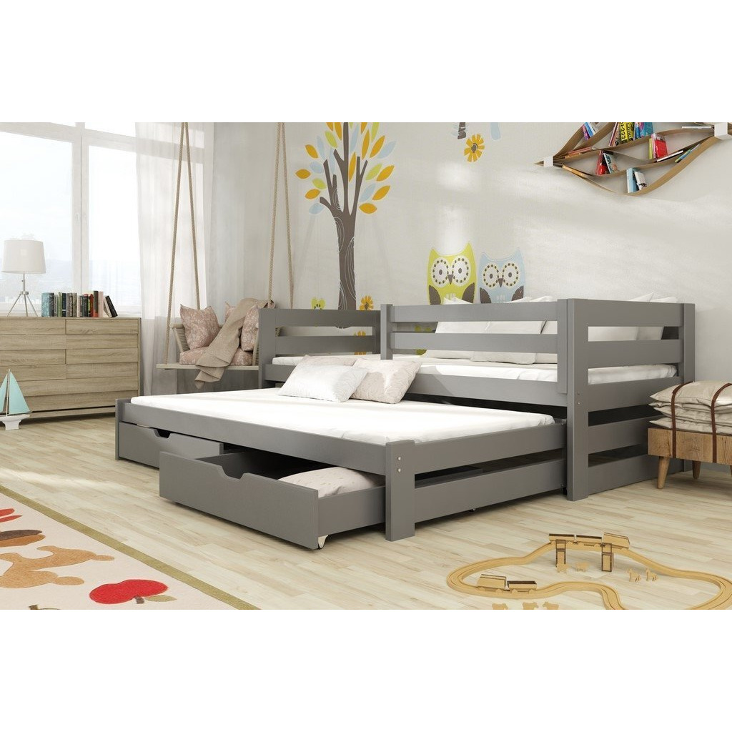 Kubus Double Bed with Trundle - Graphite Foam Mattresses - image 1