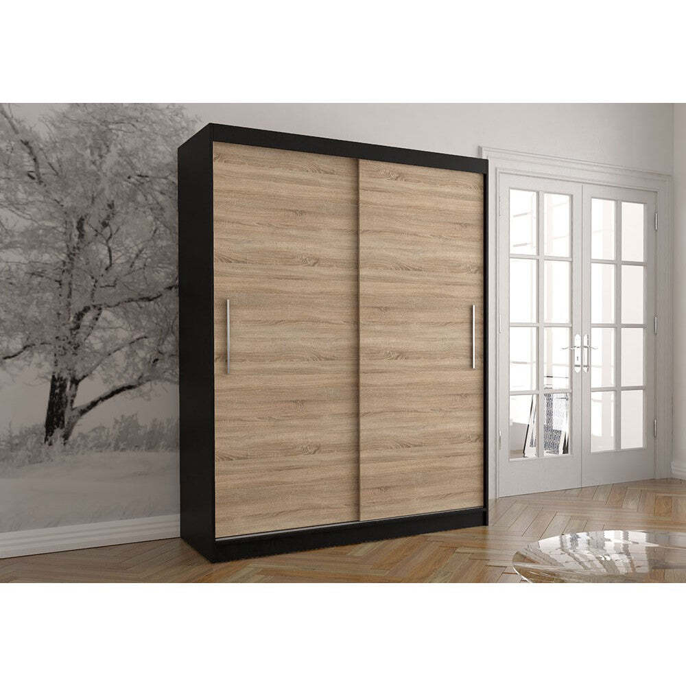 Vista 04 Sliding Door Wardrobe 150cm - Oak Sonoma Black Matt 150cm - image 1