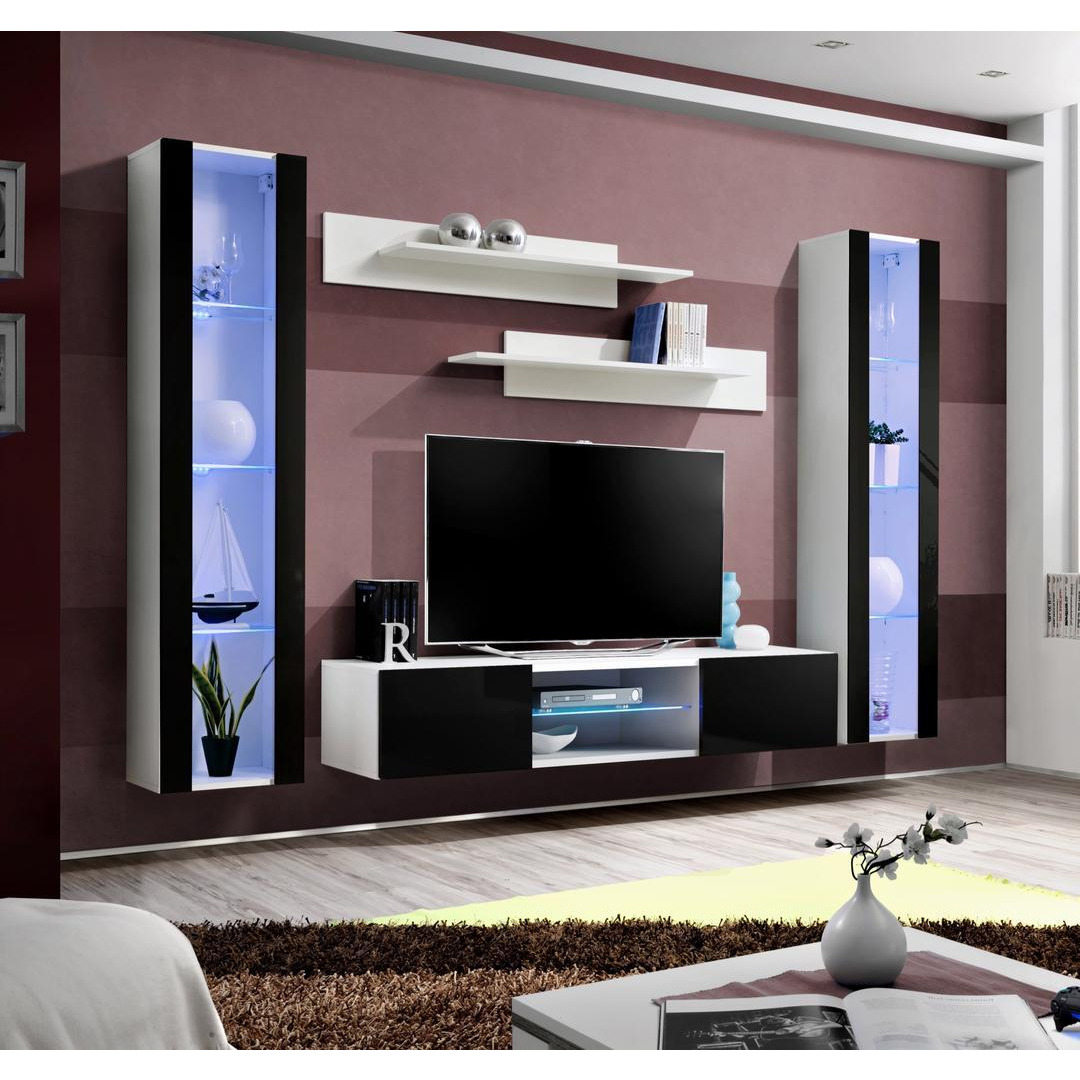 "Fly O2 Entertainment Unit For TVs Up To 60"" - 260cm White Black Gloss" - image 1