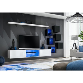 "Switch XXI Wall Entertainment Unit For TVs Up To 75"" - White 240cm Black"