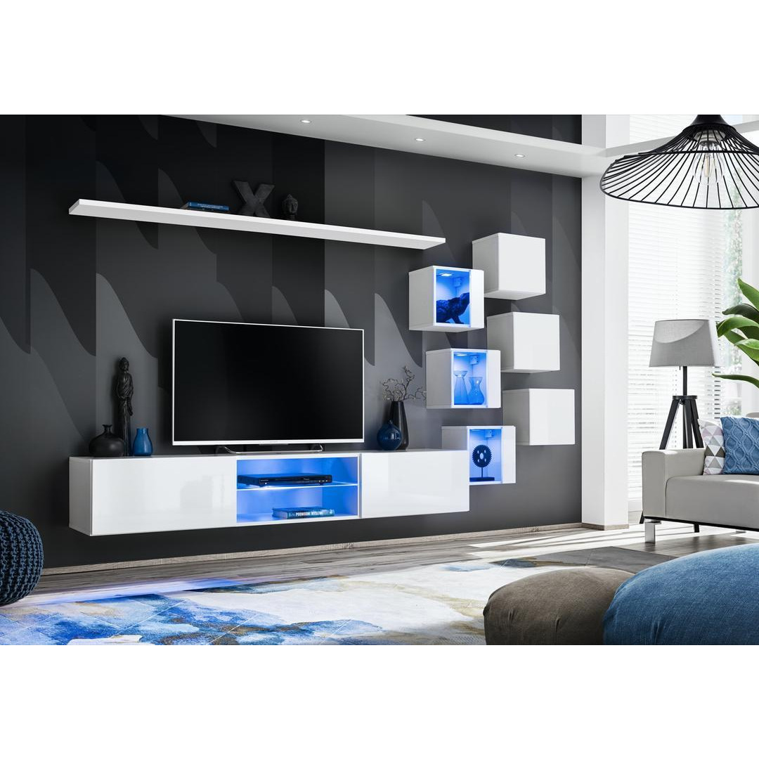 "Switch XXI Wall Entertainment Unit For TVs Up To 75"" - White 240cm White" - image 1