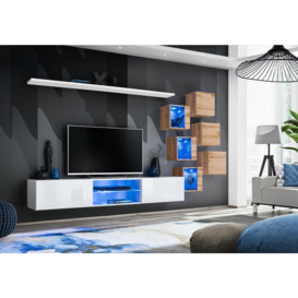 "Switch XXI Wall Entertainment Unit For TVs Up To 75"" - White 240cm Oak Wotan"