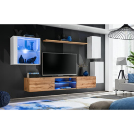 "Switch XXIII Wall Entertainment Unit For TVs Up To 75"" - Oak Wotan 250cm White"