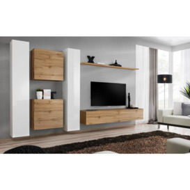 "Switch VI Entertainment Unit For TVs Up To 75"" - Oak Wotan 330cm White"