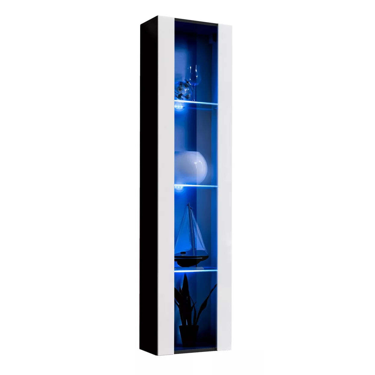 Fly 41 Tall Display Cabinet 40cm - White Gloss 40cm Black Matt - image 1