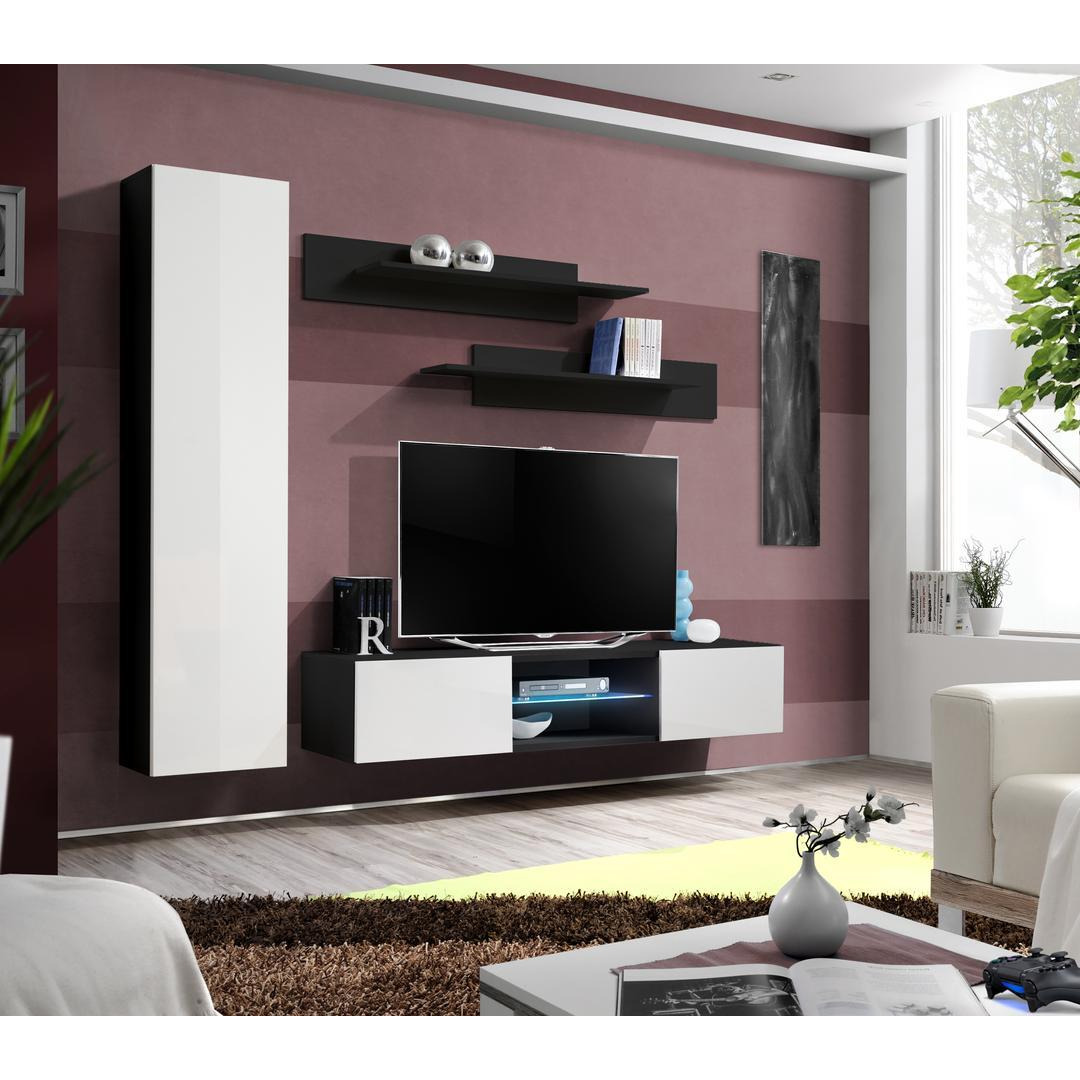 "Fly R1 Entertainment Unit For TVs Up To 60"" - 210cm Black White Gloss" - image 1