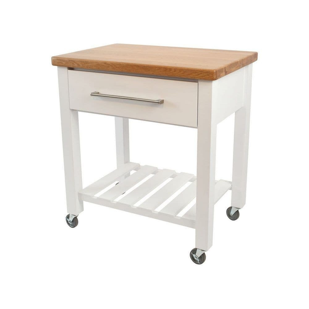 Loft Kitchen Trolley in White with Oak Top - Flat Packed