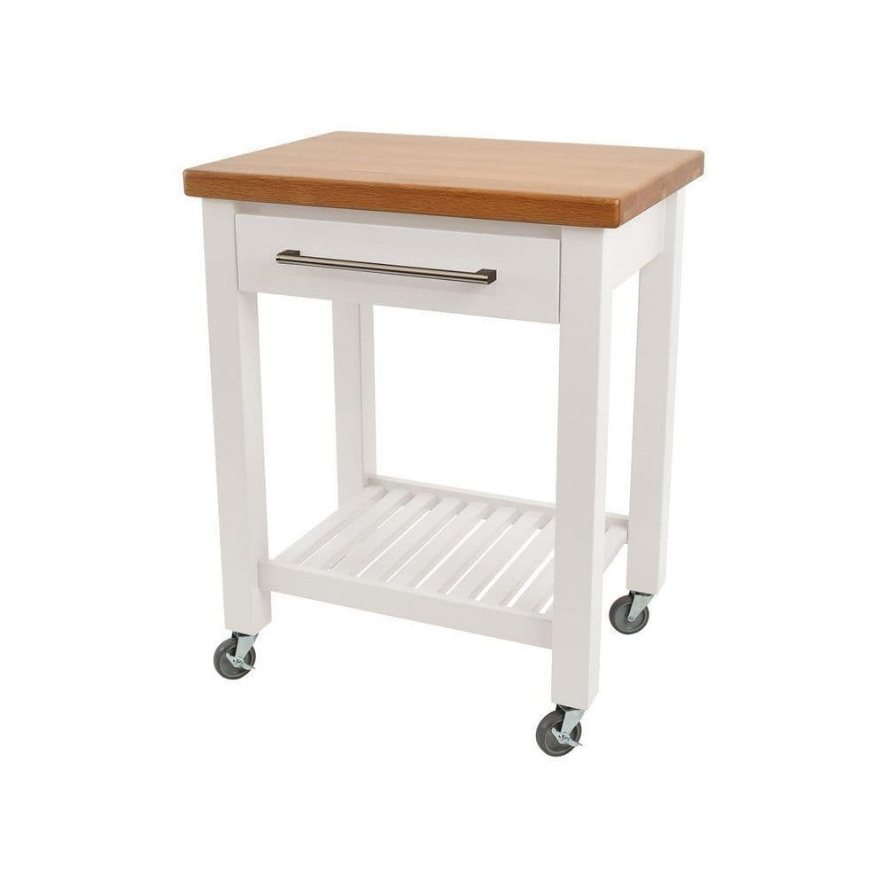 Studio Kitchen Trolley in White with Oak Top - Flat Packed