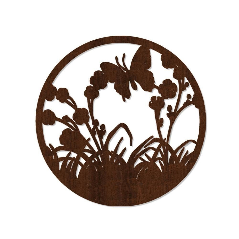 Butterfly Meadow Round Metal Wall Art in Bronze