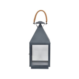 Viscount Grey Steel Candle Lantern with Leather Handle - Square