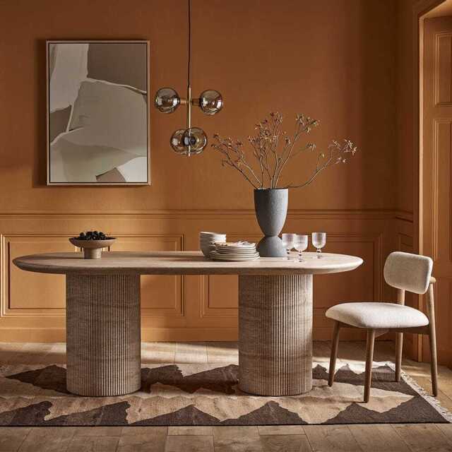Raina 2M Dining Table Travertine Finish