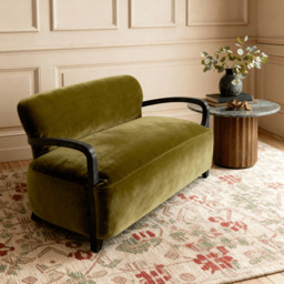 Aviator Loveseat in Apple Green Velvet by Atkin And Thyme, H73 x W122 x D74 cm, Seat Height 44.5 cm - thumbnail 1