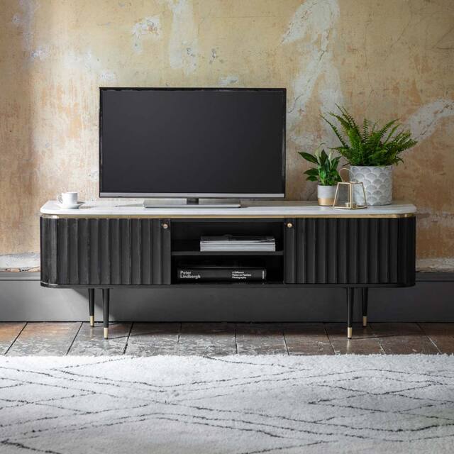 Flute Marble Media Unit - Black by Atkin And Thyme, W147 x D41 x H50cm - image 1