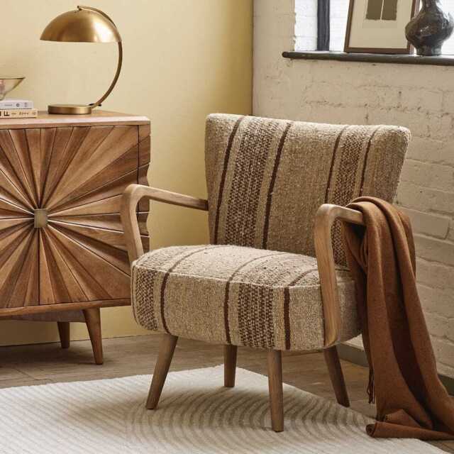 Calvin Armchair In Brown Striped Woven Rug