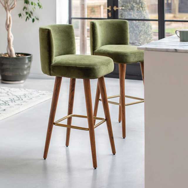Lola Barstool in Deep Green Velvet by Atkin And Thyme, H97.5 x W49 x D52 cm, Seat Height 75.5 cm - image 1