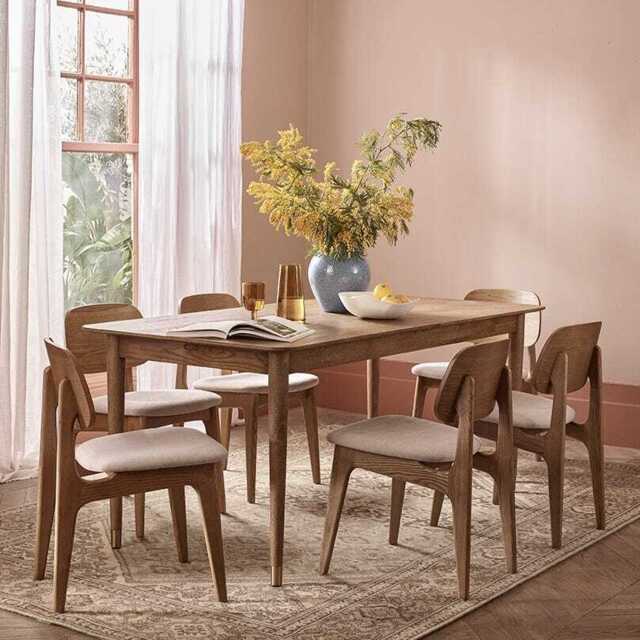 Byron Extending Table Muted Oak Dining Set with 6 Murray Oak Dining Chairs
