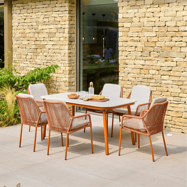 Olivia 6 Seat Rectangular Dining Set Terracotta