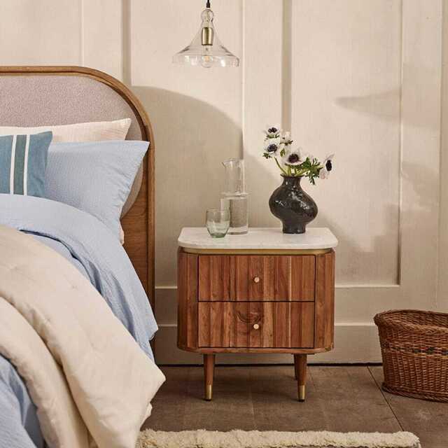 Flute Marble Two Drawer Bedside Table