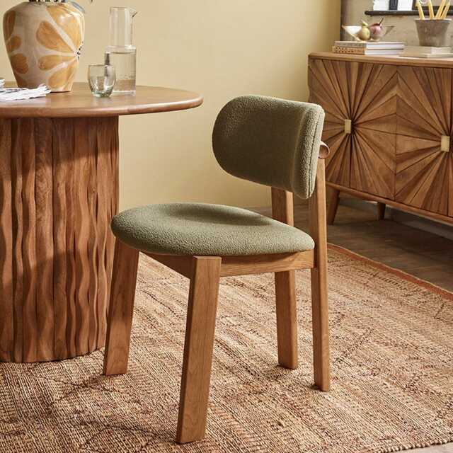 Cora Oak Armless Dining Chair in Olive Bouclé by Atkin And Thyme - image 1