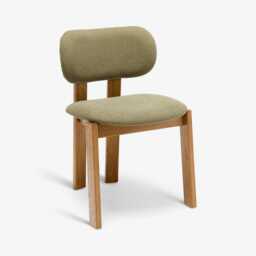 Cora Oak Armless Dining Chair in Olive Bouclé by Atkin And Thyme - thumbnail 2