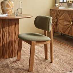 Cora Oak Armless Dining Chair in Olive Bouclé by Atkin And Thyme - thumbnail 1