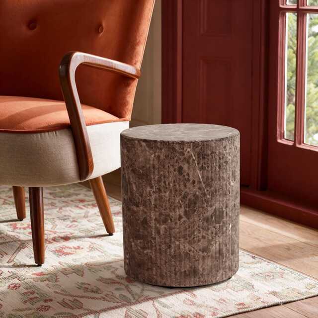 Maru Stool / Side Table - Brown Marble Finish by Atkin And Thyme - image 1