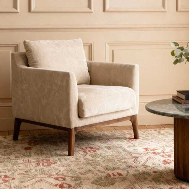 Barnaby Armchair in Mushroom Velvet by Atkin And Thyme, H79.5 x W72 x D89 cm - image 1