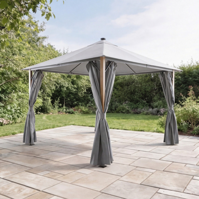 Savannah Oak 4 X 3M Fabric Gazebo With Solar Lights