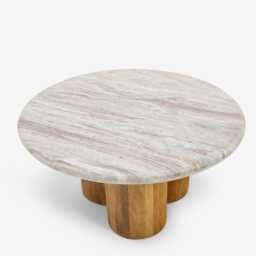 Column Marble Coffee Table - Natural by Atkin And Thyme, H41 x W82 x D82 cm - thumbnail 3