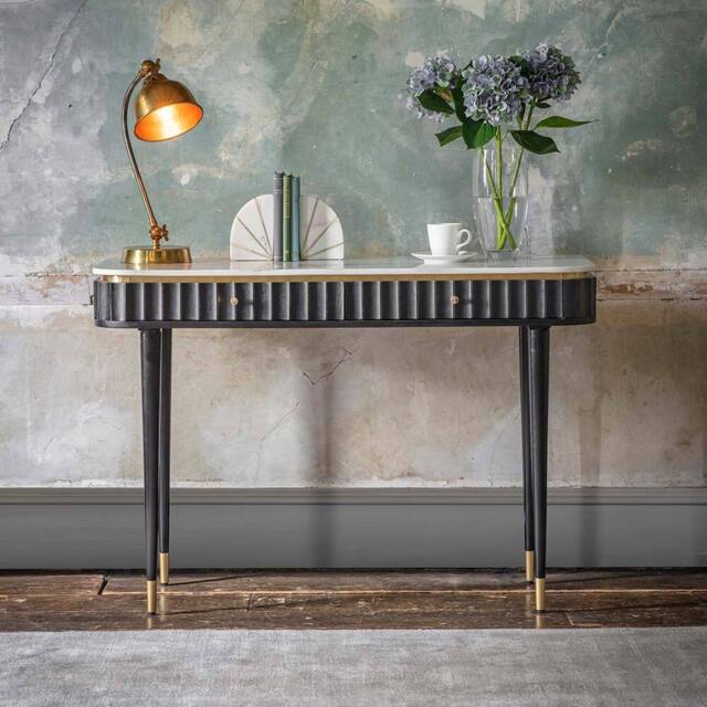 Flute Marble Console Desk in Black