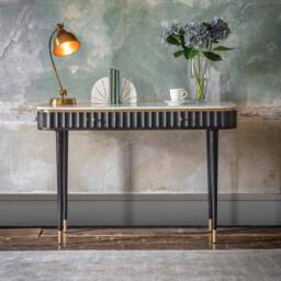Flute Marble Console Desk in Black