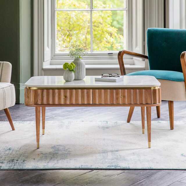 Flute Marble Coffee Table by Atkin And Thyme, W98 x D61 x H46 cm - image 1