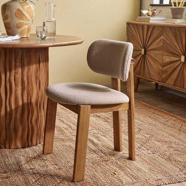 Cora Oak Armless Dining Chair In Neutral Bouclé