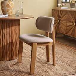 Cora Oak Armless Dining Chair In Neutral Bouclé