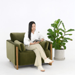 Audrey Exposed Wood Frame Armchair in Green Velvet by Atkin And Thyme - thumbnail 2