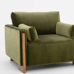 Audrey Exposed Wood Frame Armchair in Green Velvet by Atkin And Thyme - thumbnail 5