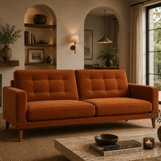 Fitzroy 4 Seat Sofa In Burnt Easy Care Velvet
