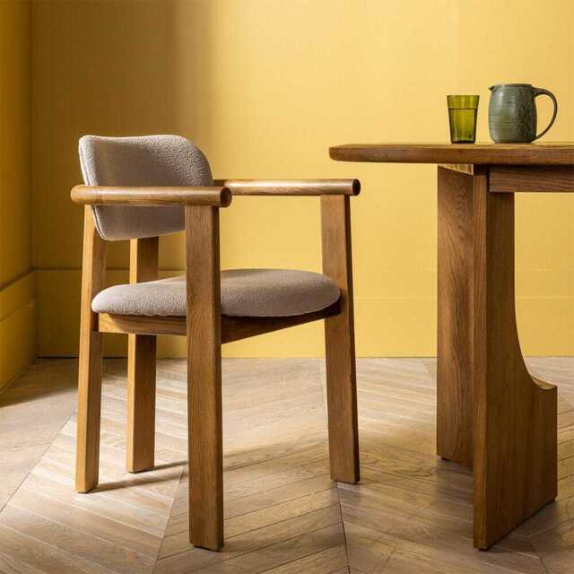 Cora Oak Dining Chair In Neutral Bouclé