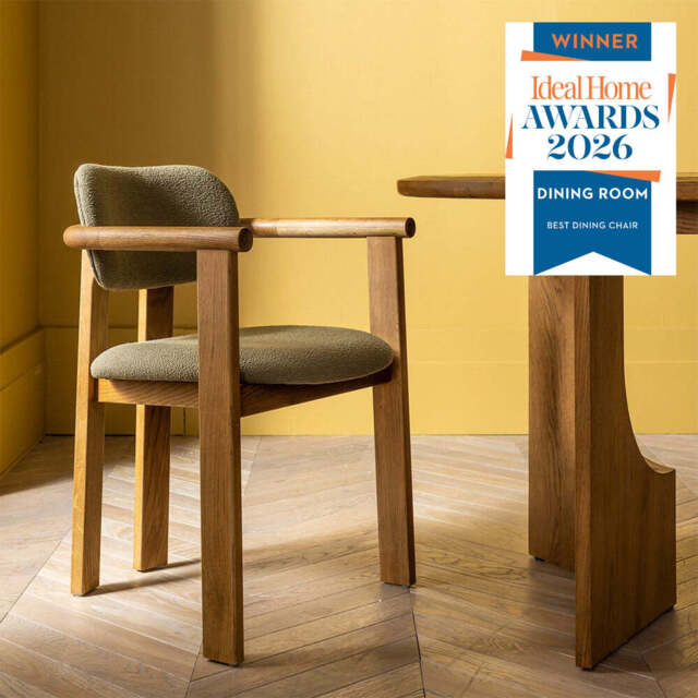 Cora Oak Dining Chair In Olive Green Bouclé