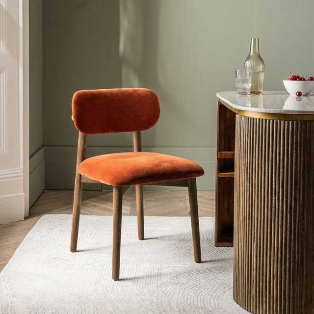 Layla Dining Chair In Rust Velvet by Atkin And Thyme, H79 x W49 x D52.5 cm, Seat Height 48cm - image 1
