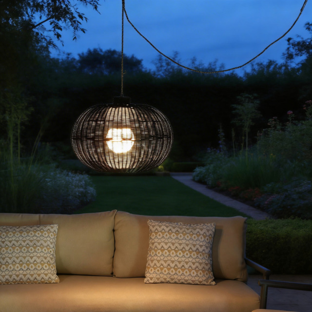 Ravello Rechargeable Rattan Pendant Light in Black