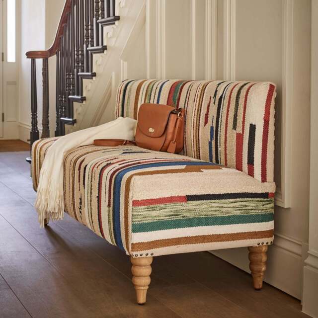 Maevis Upholstered Bench in Striped Rug